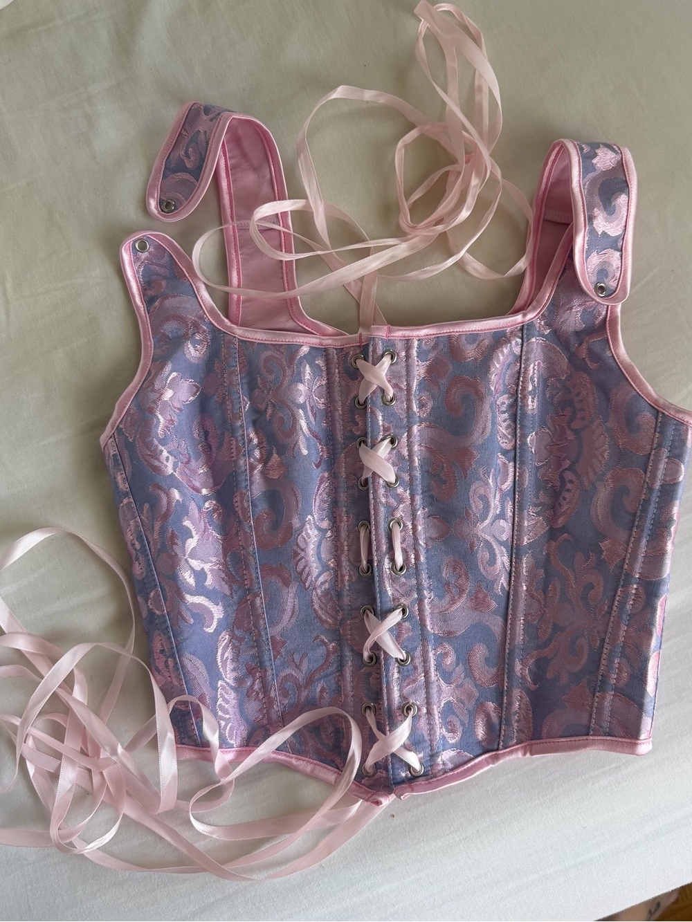 Pink & Lavender Lace-Up Corset Top